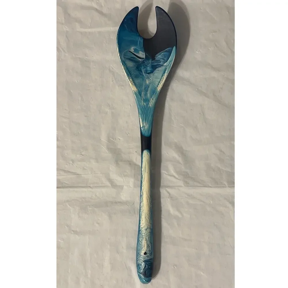 Resin Swirl Salad Set Utensil 2 Pc Blue - Excellent